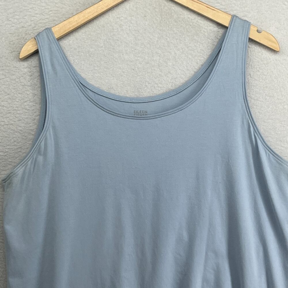 EILEEN FISHER Tank Top XL Stretch Organic Cotton Jersey Scoop Neck Blue USA